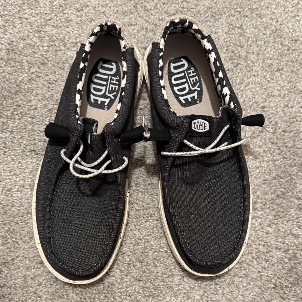 Hey Dude Men's Black and White Loafers